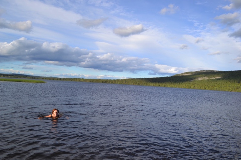 Swimming in Lake Pyhäjärvi, near Pyhä
